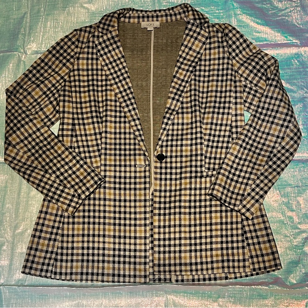 ANN TAYLOR LOFT BLACK BEIGE BROWN BLAZER SIZE 6